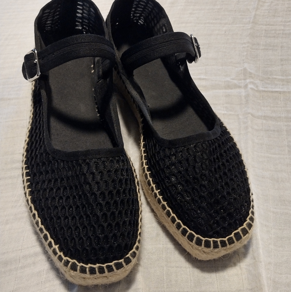 Maeve Black Mesh Espadrille Flats with Jute Sole - Picture 12 of 12